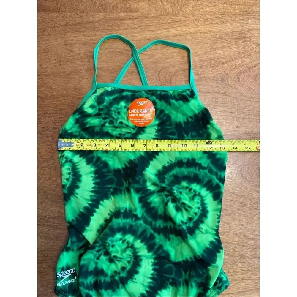 Speedo Youth Endurance+ Tie Dye Open Back One Piece Swimsuit Green Sz 40 NWOT